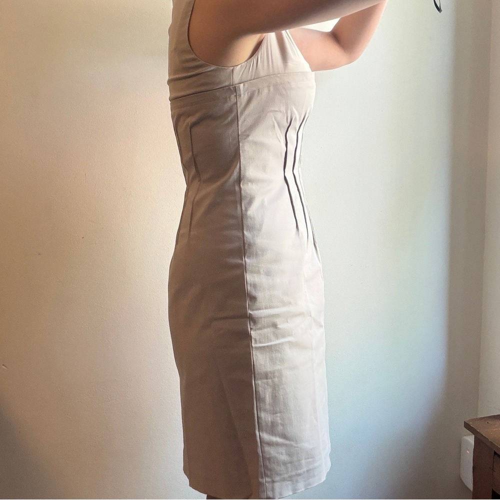 Anna Molinari Pleated Sheath Dress Taupe Beige Cotton Silk IT 48 US 12 Excellent